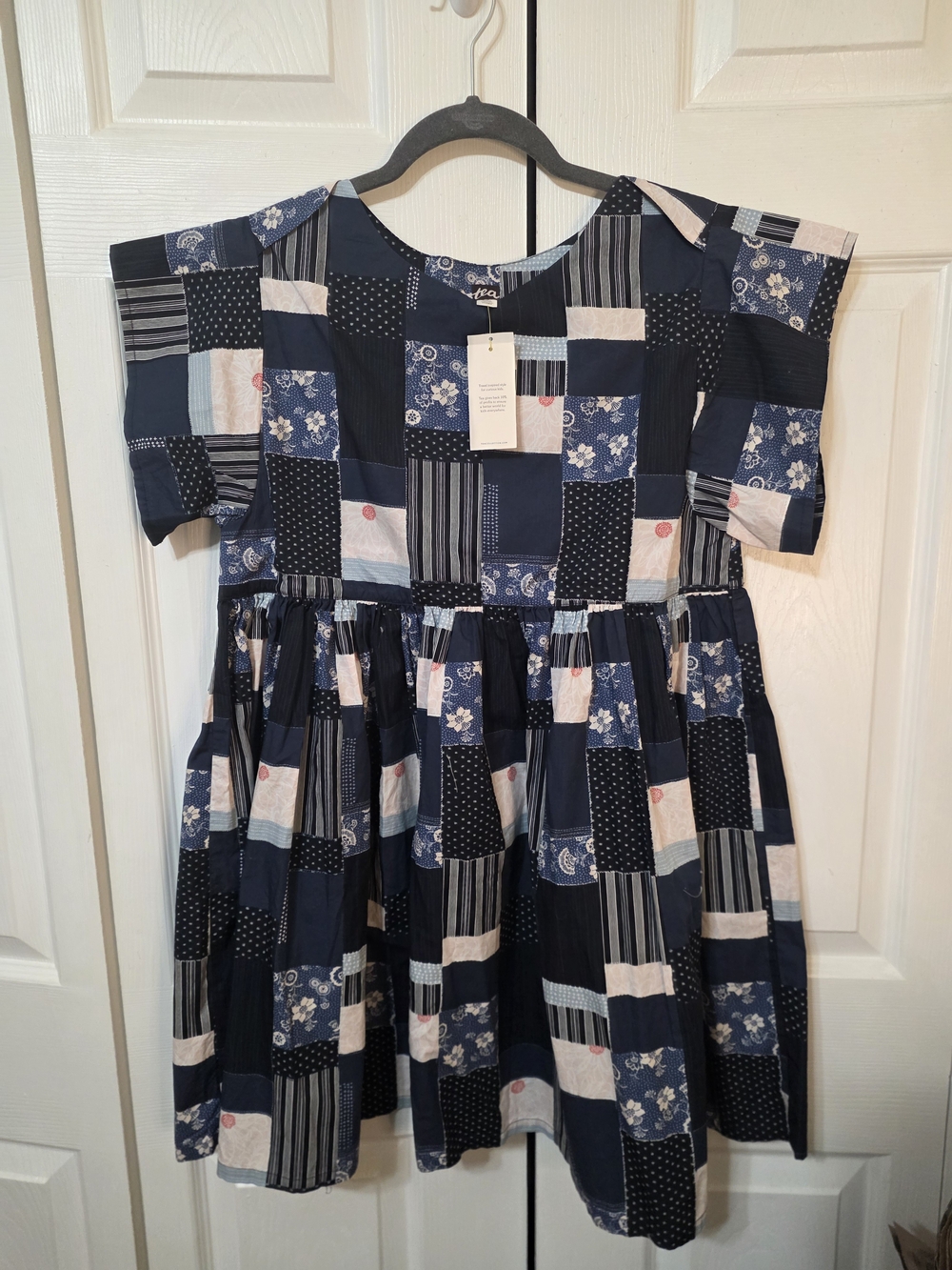 Tea Collection Navy, Light Blue and White Patchwork Cotton Dress